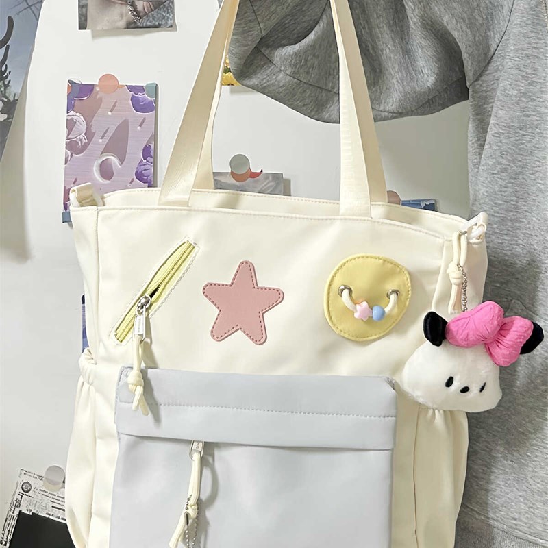 日系小清新撞色斜挎包p学院风休闲百搭单肩包上课通勤旅游手提包