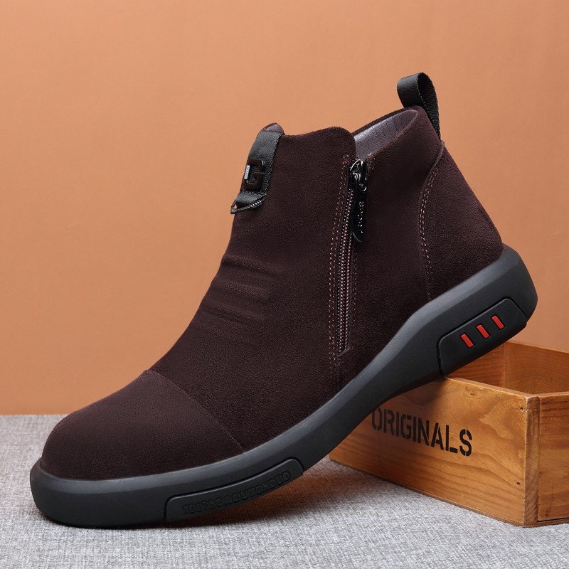 冬季新款加绒保暖男棉鞋加厚w真皮反绒皮男鞋防滑厚底高帮羊毛棉