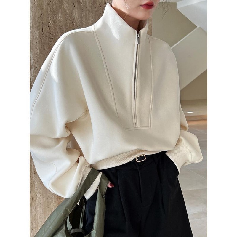 美式半拉链高领短款卫衣女小个子2024春宽松休闲运W动辣妹上衣外