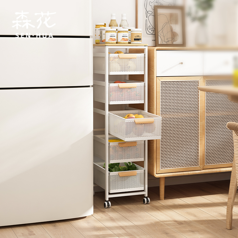 森花夹缝多d层蔬菜收纳架厨房落地果蔬置物架子可移动家用放菜篮