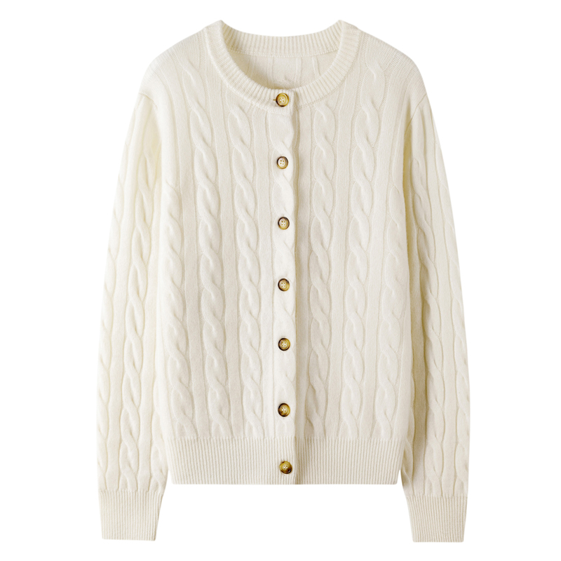 2024秋冬新款100%山羊绒衫女圆领扭花宽松加厚毛衣针织保暖打底衫