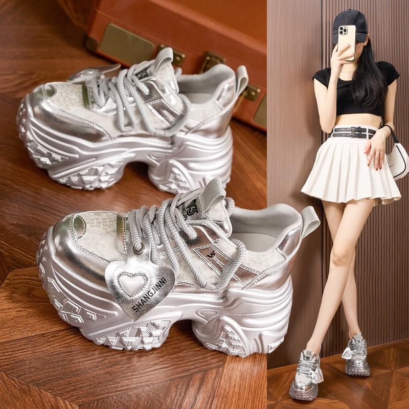 厚底老爹鞋女20i25秋季新款百搭时尚网面运动休闲鞋10cm内增高女