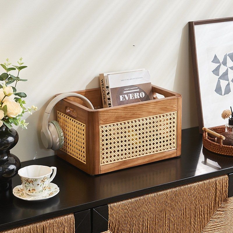 实木藤编收纳筐日式简约大尺寸办公杂物玩具衣物食品收纳箱,收纳整理,桌面收纳盒,淘宝优惠券,粉丝福利购,淘宝优惠卷