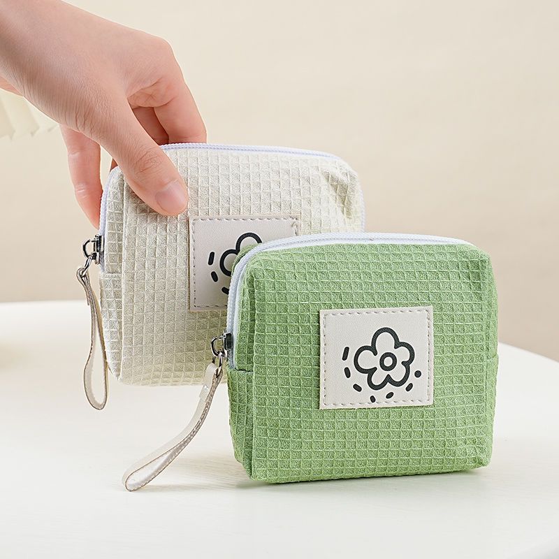 小花朵可爱简约华夫格零钱包