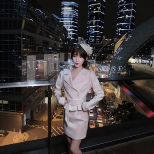 韩系早秋穿搭一整套女秋冬季 独特小个子名媛短外套半身裙两件套女