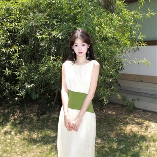 撞色拼接小清新收腰显瘦高级感气质长裙 连衣裙女夏季 法式 撞色无袖