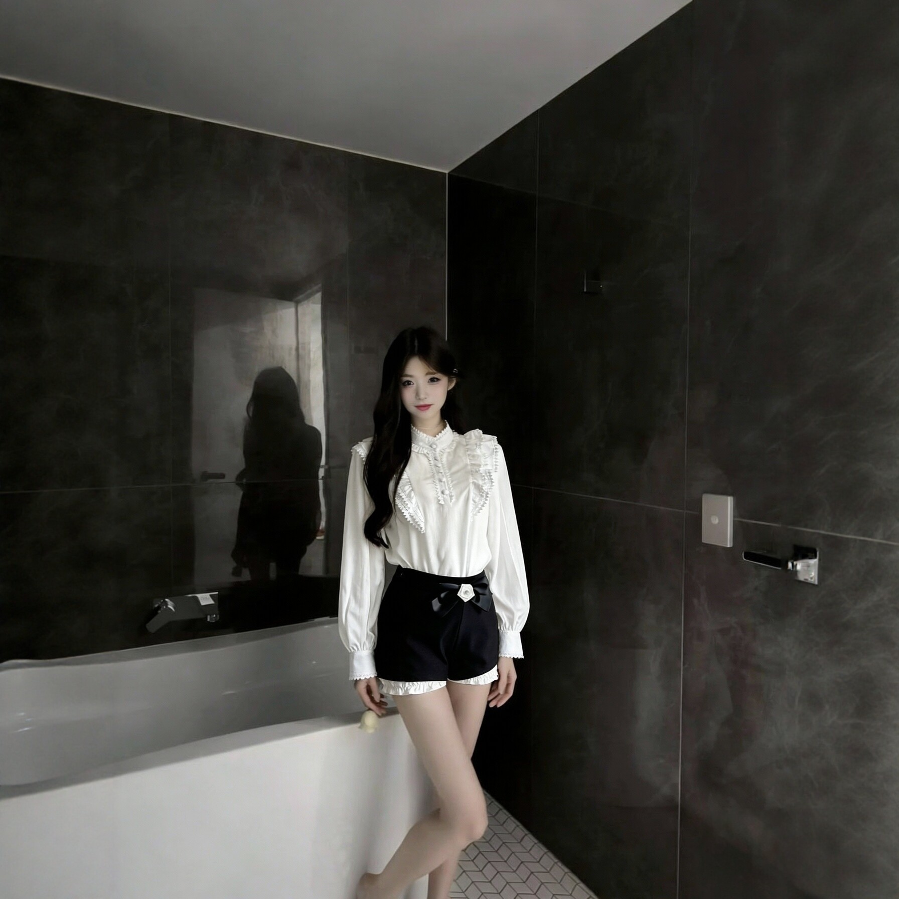 法式蕾丝拼接衬衫套装女2026秋季休闲显瘦遮肉气质通勤短裤两件套
