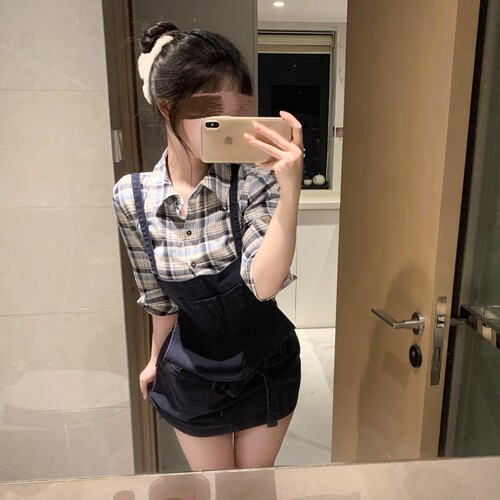 韩系polo领衬衫女夏季背带裙套装