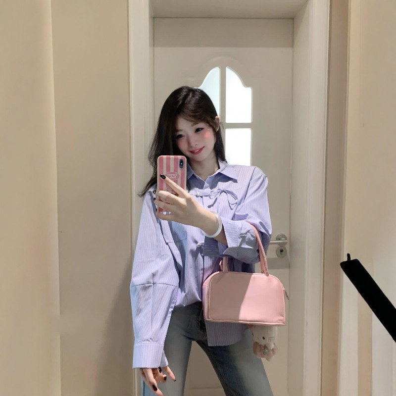 法式甜美风蝴蝶结飘带条纹衬衫女春夏季长袖气质甜美设计感上衣女,女装/女士精品,衬衫,淘宝优惠券,粉丝福利购,淘宝优惠卷