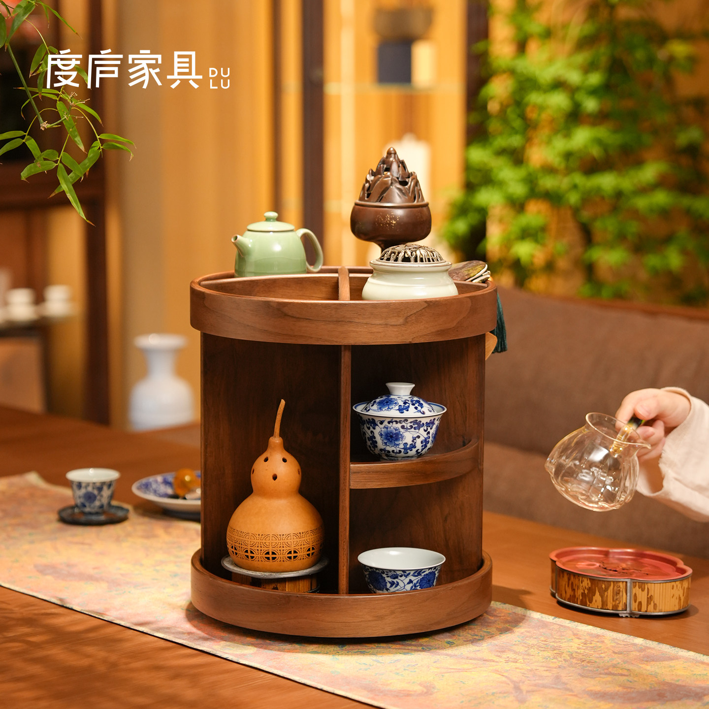 桌面茶具置物架可旋转收纳展示架