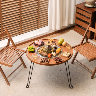 度庐围炉煮茶烤火炉套装家用折叠桌户外露营便携烧烤桌阳台小桌子