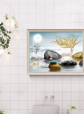 横版遮挡电表箱装饰画卫生间浴室防水挂画北欧风景轻奢餐厅定制画