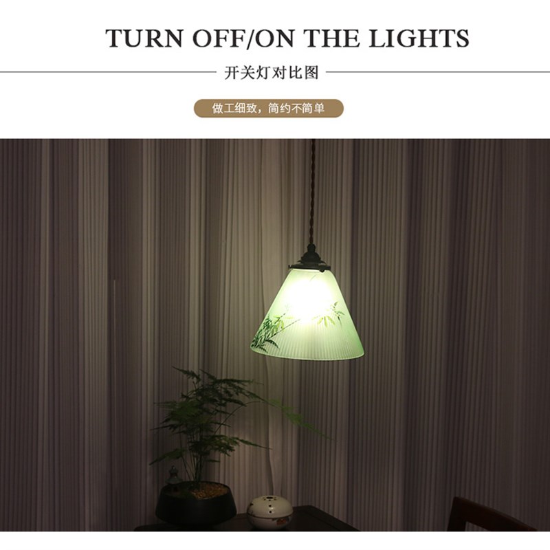 复古绿色百褶玻璃吊灯古铜古银色灯具茶室 餐厅卧室阳台 文艺灯具