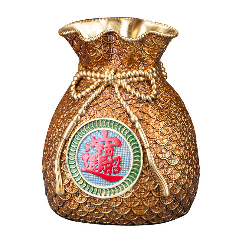 彩铜钱袋摆件聚宝盆只进不出存钱罐开业送礼电视机柜卧室工艺礼品