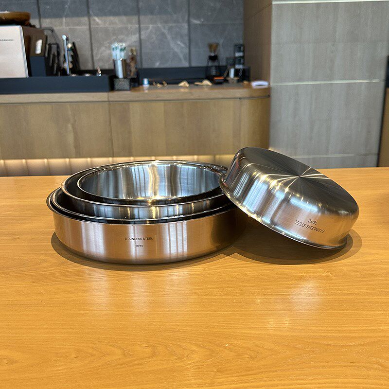 18/10不锈钢菜盘蒸糕盘凉皮锣锣加厚平底盘碟子水果盘18-28cm包邮
