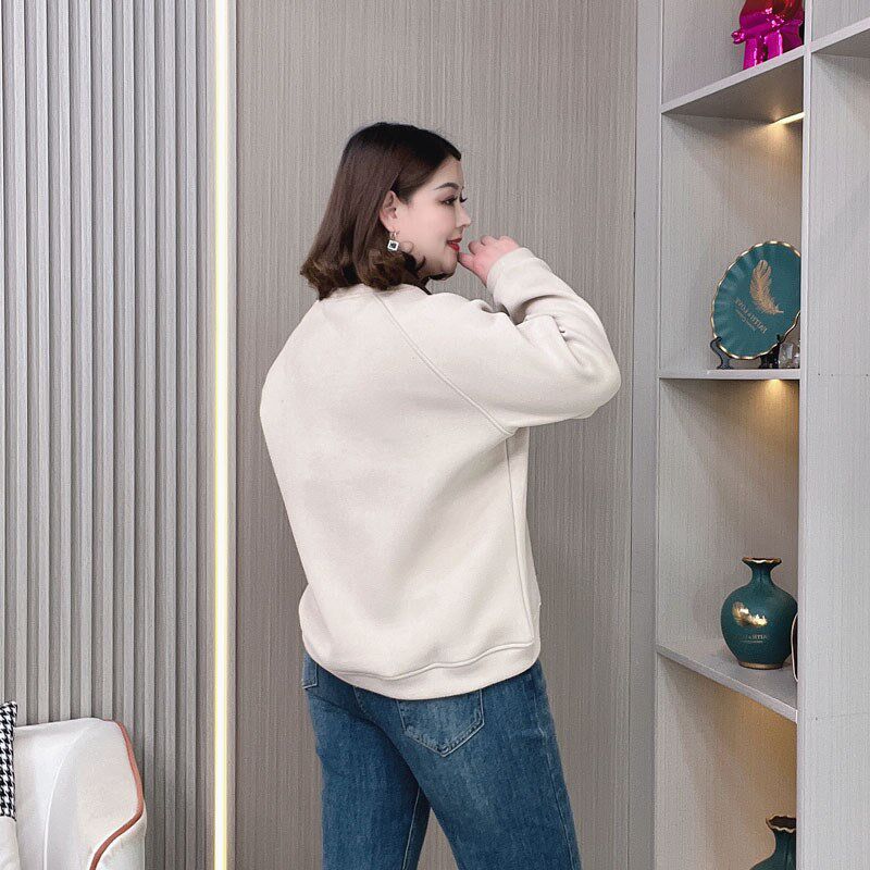 小翻领加绒卫衣女春秋冬季新款胖mm大码女装宽松显瘦休闲长袖上衣