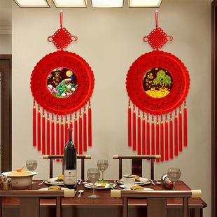 2024新款中国结客厅高档挂饰福字玄关挂件大号过年春节桃木背景墙