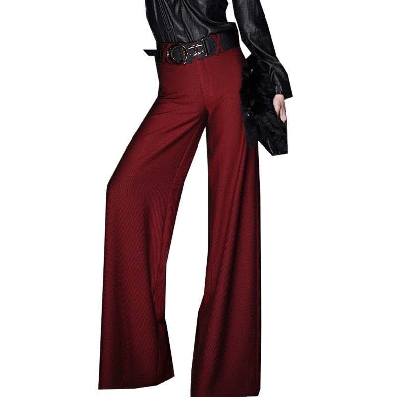 红色阔腿裤女高腰垂感心语泉长裤春秋新款女裤休闲裤裙裤显瘦裤子