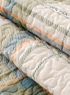 简约格子绿色全棉绗缝夹棉纯棉布艺沙发垫四季通用座垫子可机洗