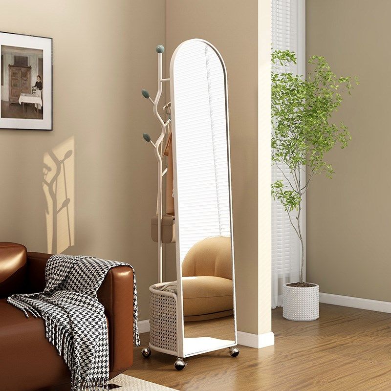 卧室全身镜落地镜子多功能中古风穿衣镜挂衣架一体可移动衣帽架子
