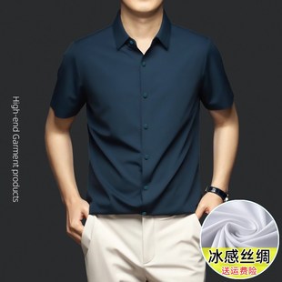 商务抗皱免烫衬衣男2024新款 高端冰丝丝绸手感夏季 男士 衬衫 薄短袖