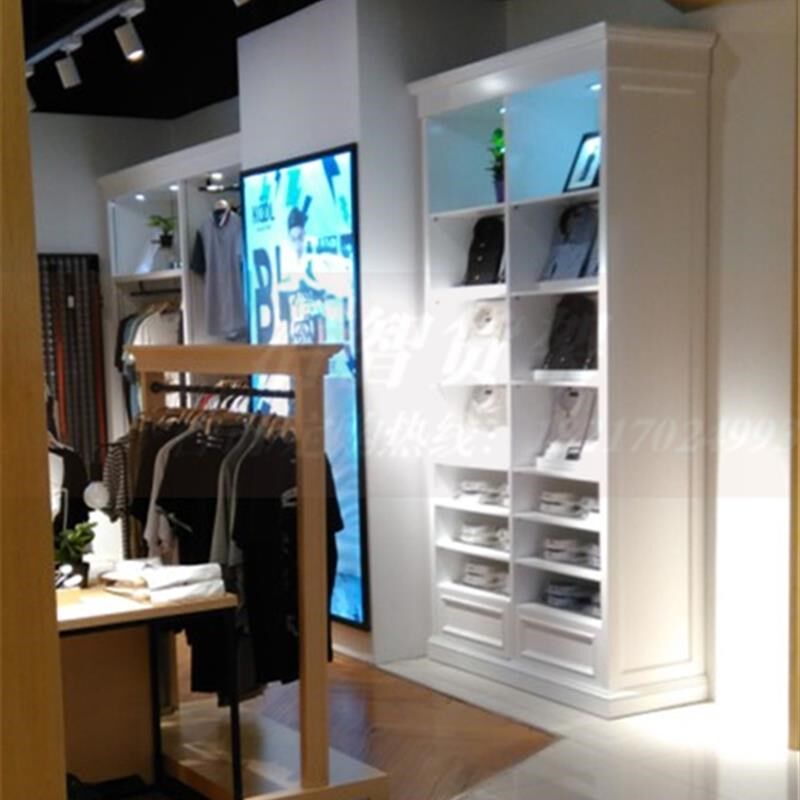 木质货架靠墙展柜男装店鞋子包包展示柜服装店展示V架男士衬衫展
