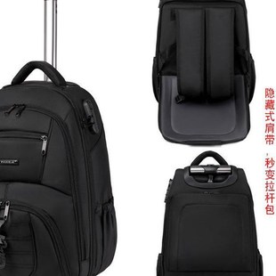 男女中学生无声手推车双肩包带轮子手推车书包轻便大容量行李旅行