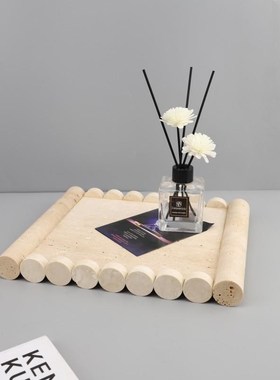 现代简约轻奢几何洞石托盘摆件客厅卧室玄关电视柜样板房家居饰品