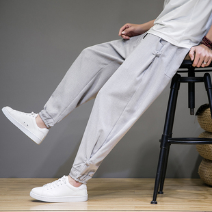 阔腿长裤 中国风盘扣棉麻男裤 灯笼亚麻休闲裤 唐装 子宽松束脚哈伦裤