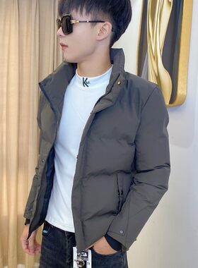 潮男棉服外套2021冬季新款修身纯色短款棉衣青年潮流帅气上衣男装