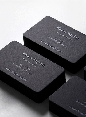 名片制作订做装饰装修公司高档设计黑色棉纸印压凹压痕圆角激光