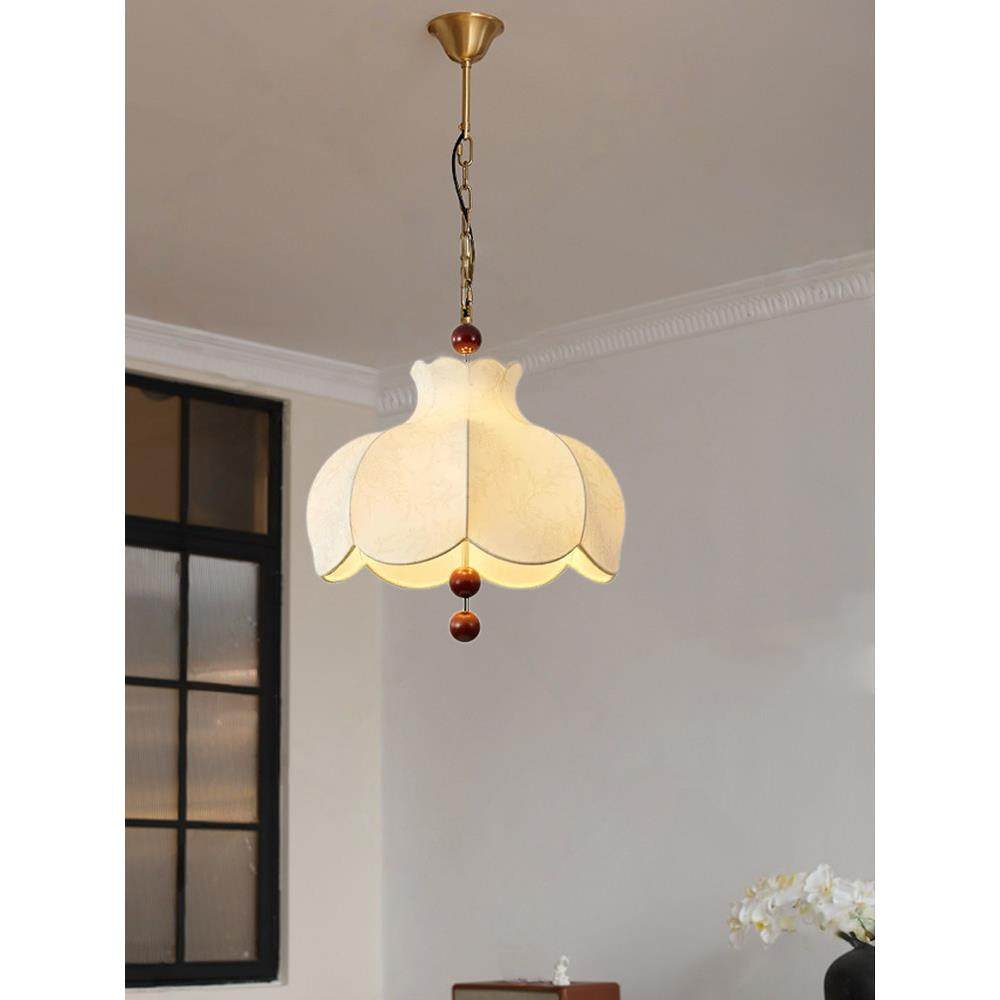 法式中古风布艺餐厅灯覆古设计师款创意实木主卧卧室房间书房吊灯