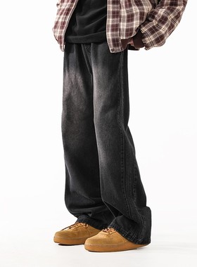 BLRY 潮牌牛仔裤男士春秋美式高街水洗休闲 长裤痞帅男士直筒裤子