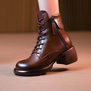 2023新款超火真皮马丁靴女鞋冬季英伦风厚底短靴时尚百搭粗跟复古