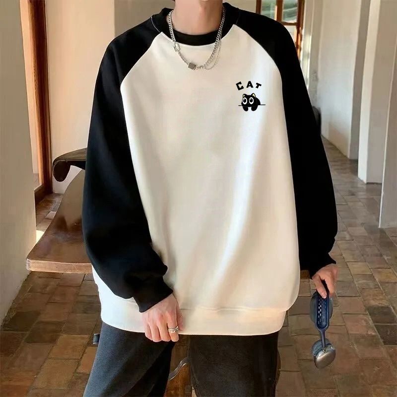 美式插肩卫衣男款秋冬季潮牌重磅宽松大尺码青少年加绒加厚上衣外