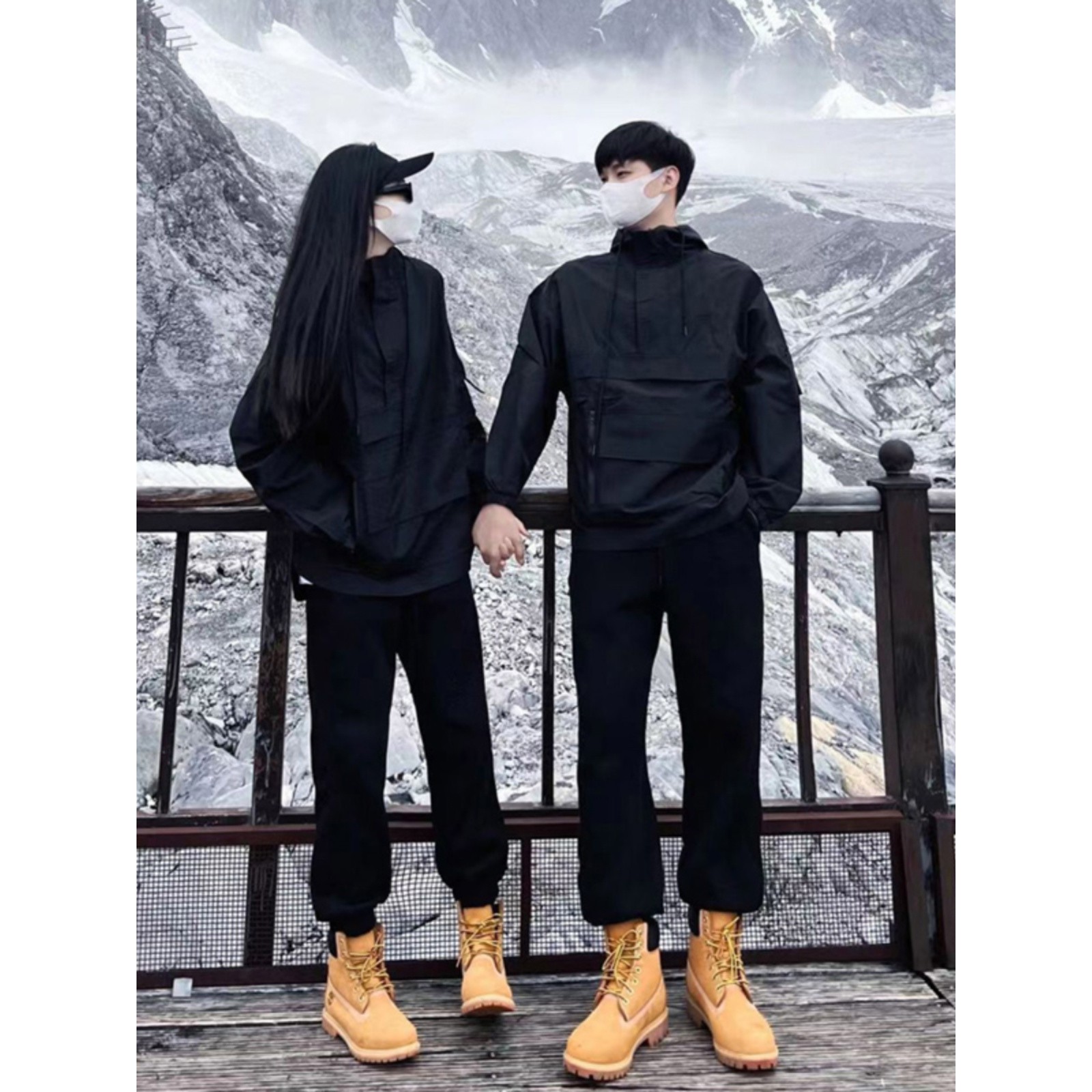 搭配马丁靴的裤子男高街vibe加绒情侣卫裤男款秋冬痞帅运动束脚裤