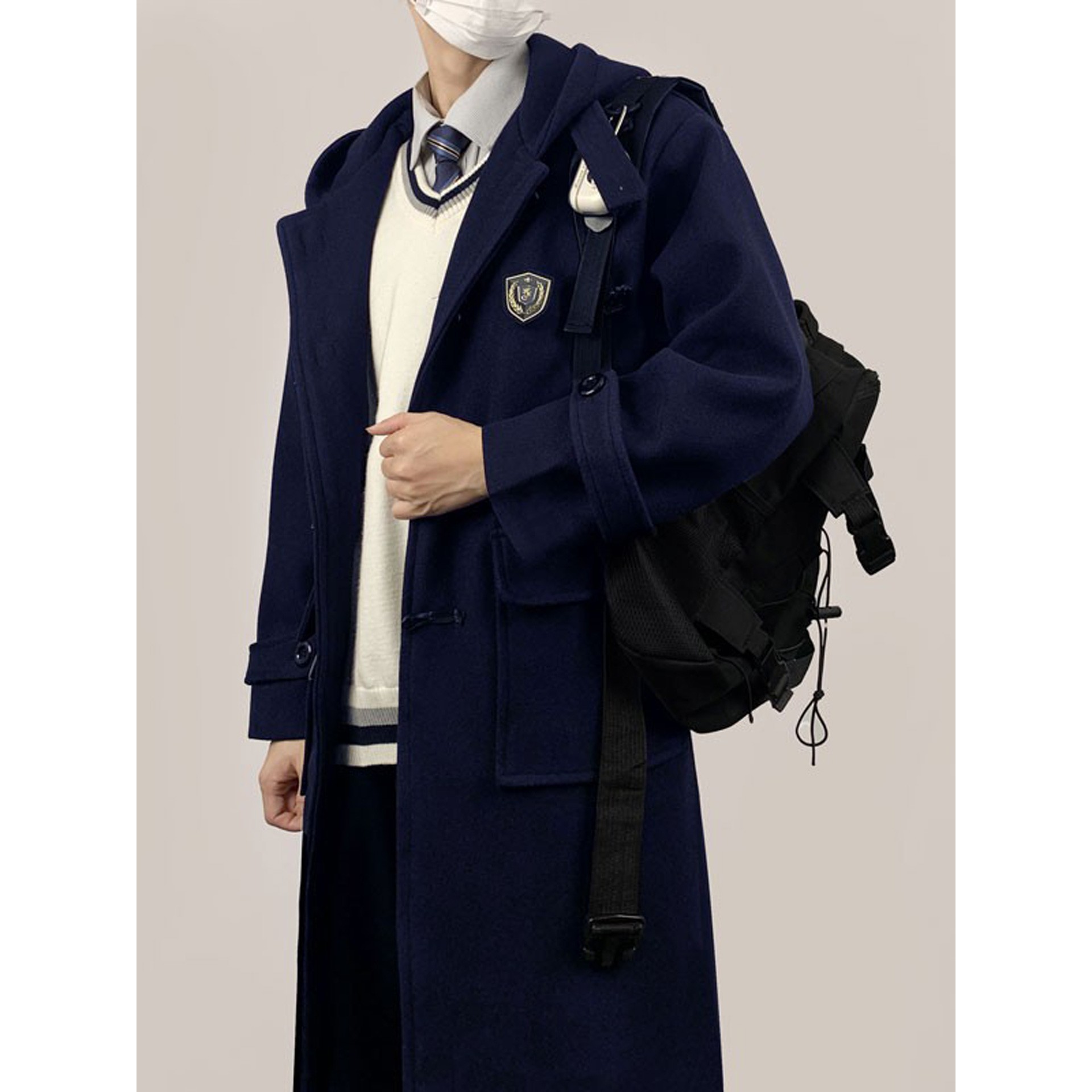 木村叔dk日系制服毛呢大衣男学生春秋季牛角扣双面呢子中长款外套