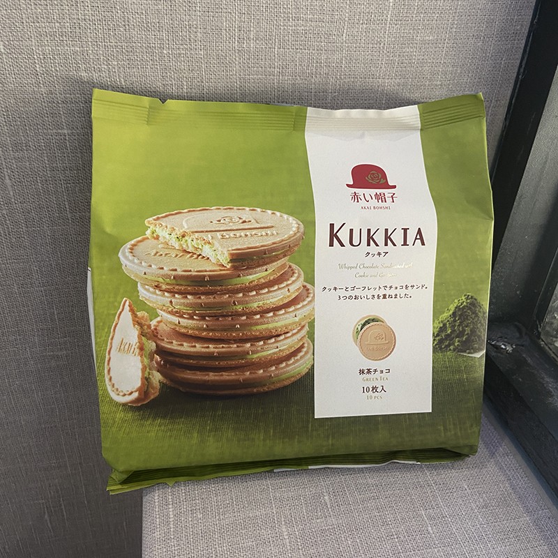 日本千朋阡朋帽子kukkia法式薄饼抹茶牛奶巧克力夹心饼干 干休闲