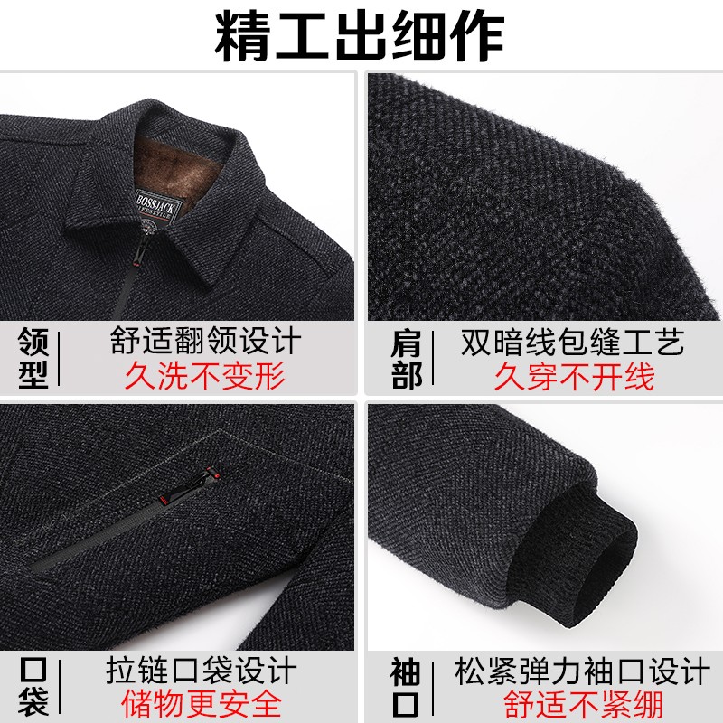 爸爸冬装外套加绒加厚中年毛呢夹克男40岁50中老年人秋冬季上衣服