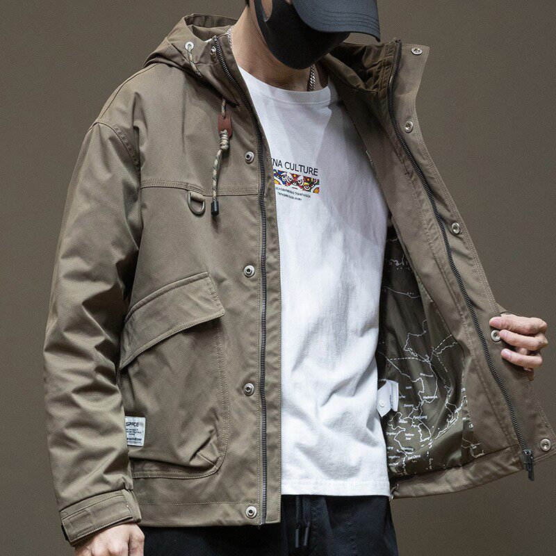 2025春季工装夹克男士外套加棉加厚春秋连帽男生胖子大码棉衣男款