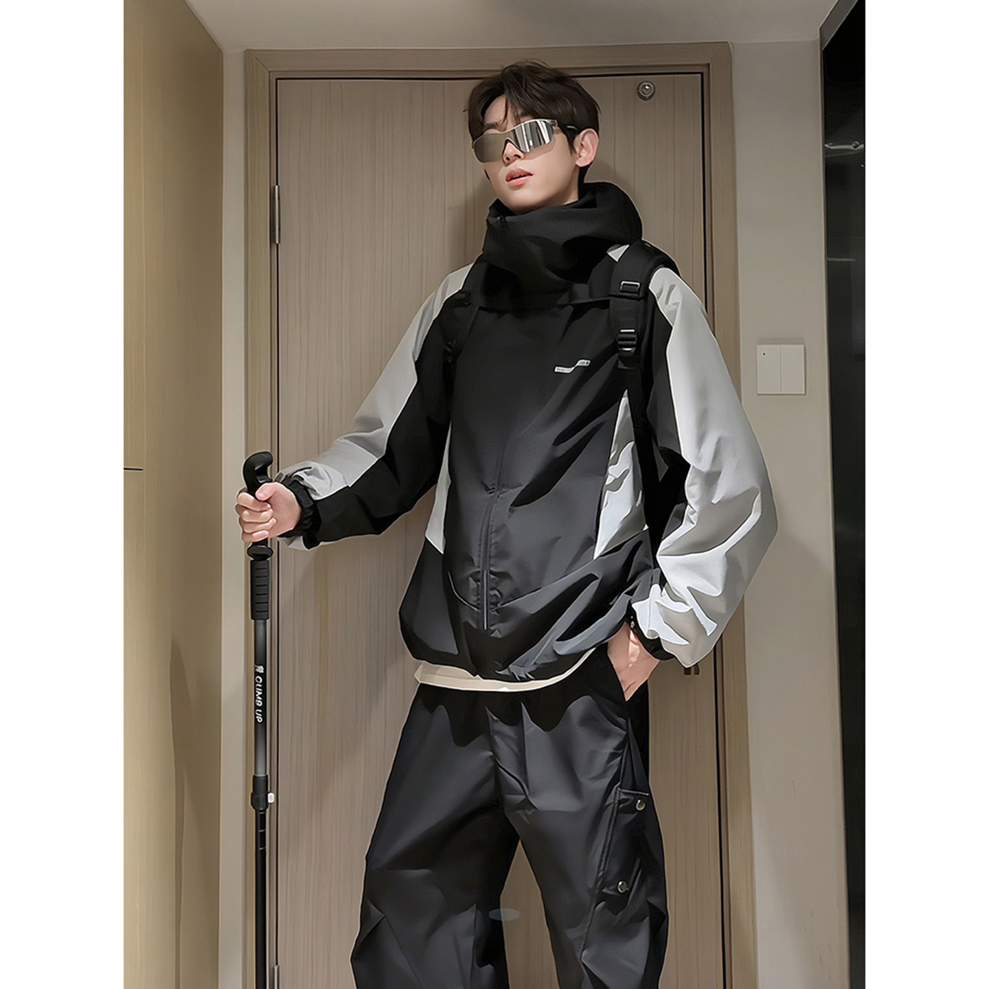 双面穿美式防水冲锋衣套装男生秋季机能风户外登山服外套工装裤子