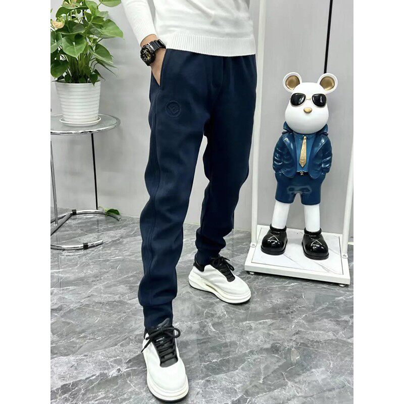 潮牌休闲卫裤男款修身束脚秋季百搭弹力纯色痞帅运动男士九分裤子