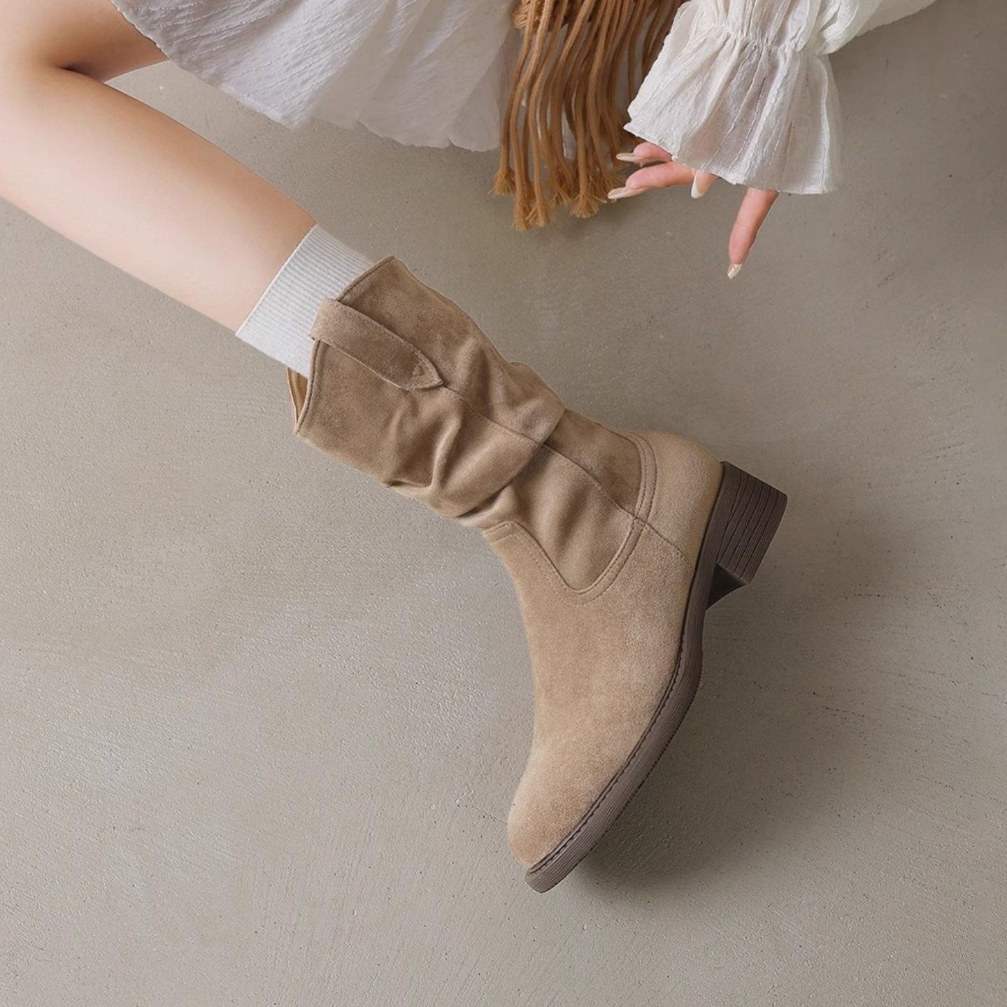 品牌堆堆靴女中筒秋冬靴子2025新款美拉德西部牛仔短靴骑士马丁靴,女鞋,骑士靴,淘宝优惠券,粉丝福利购,淘宝优惠卷