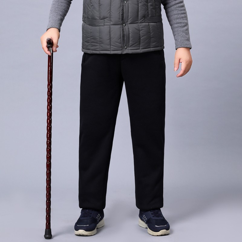 中老年休闲裤男羊羔绒加绒加厚爸爸爷爷外穿棉裤老人松紧高腰男裤