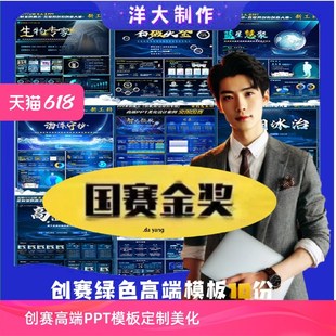 10套蓝色科技风挑战杯创赛ppt模板 互联网加国金水平 创赛PPT美化