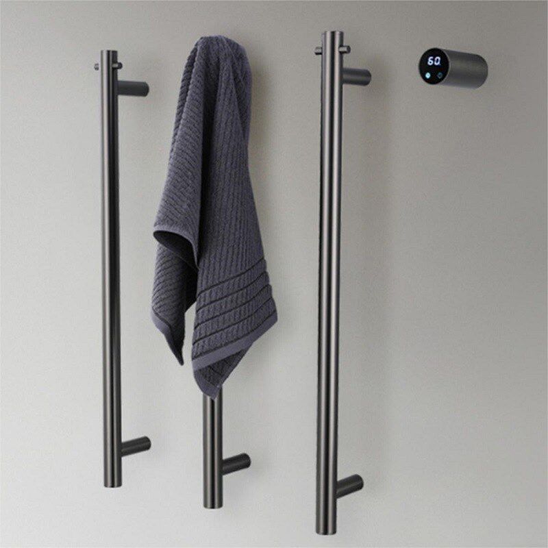 不锈钢枪灰智能恒温电热毛巾架定时暗装毛巾杆碳纤维烘干毛巾架