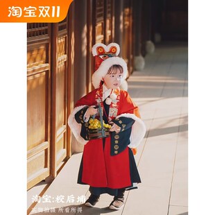 男童女童古装汉服明代加绒秋冬明制新中式拜年服小女孩新年加厚
