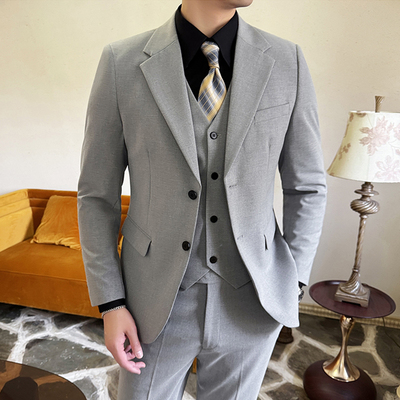 简约西服男秋冬新款2024修身大码职业装新郎结婚礼服商务高档套西