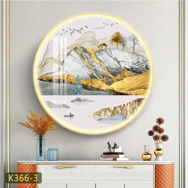 北欧轻奢圆形装饰画m客厅墙画入户玄关走廊餐厅挂画壁画圆金色树图片