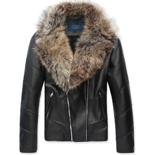 韩版 加绒加厚男士 外套PU皮衣皮夹克潮流 大毛领修身 秋冬双拉练时尚
